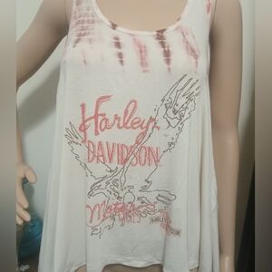 Harley-Davidson Women's Cream and Orange Spaghetti Strap Flair Top